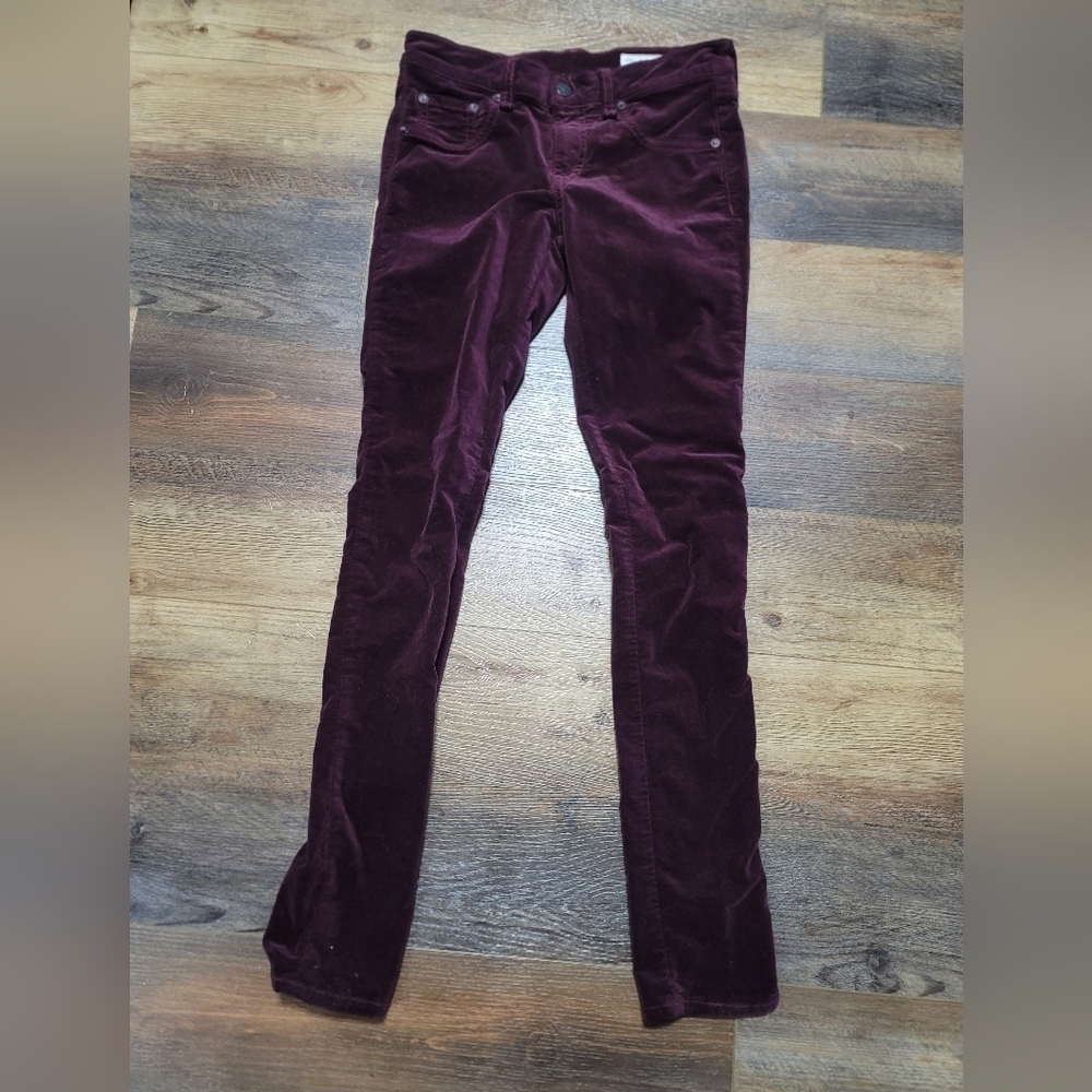 rag & bone/JEAN Burgundy Velvet High Rise Skinny Jeans Size 26 EUC